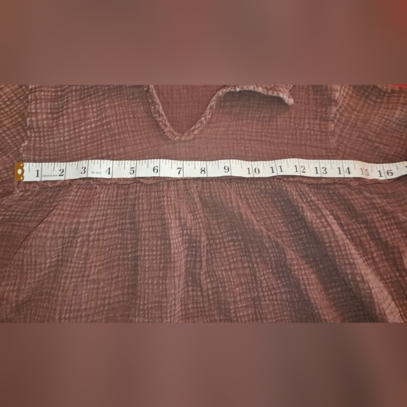 Easel Burgundy Gauze Long Sleeve Babydoll Collared Medium Top - Picture 5 of 9